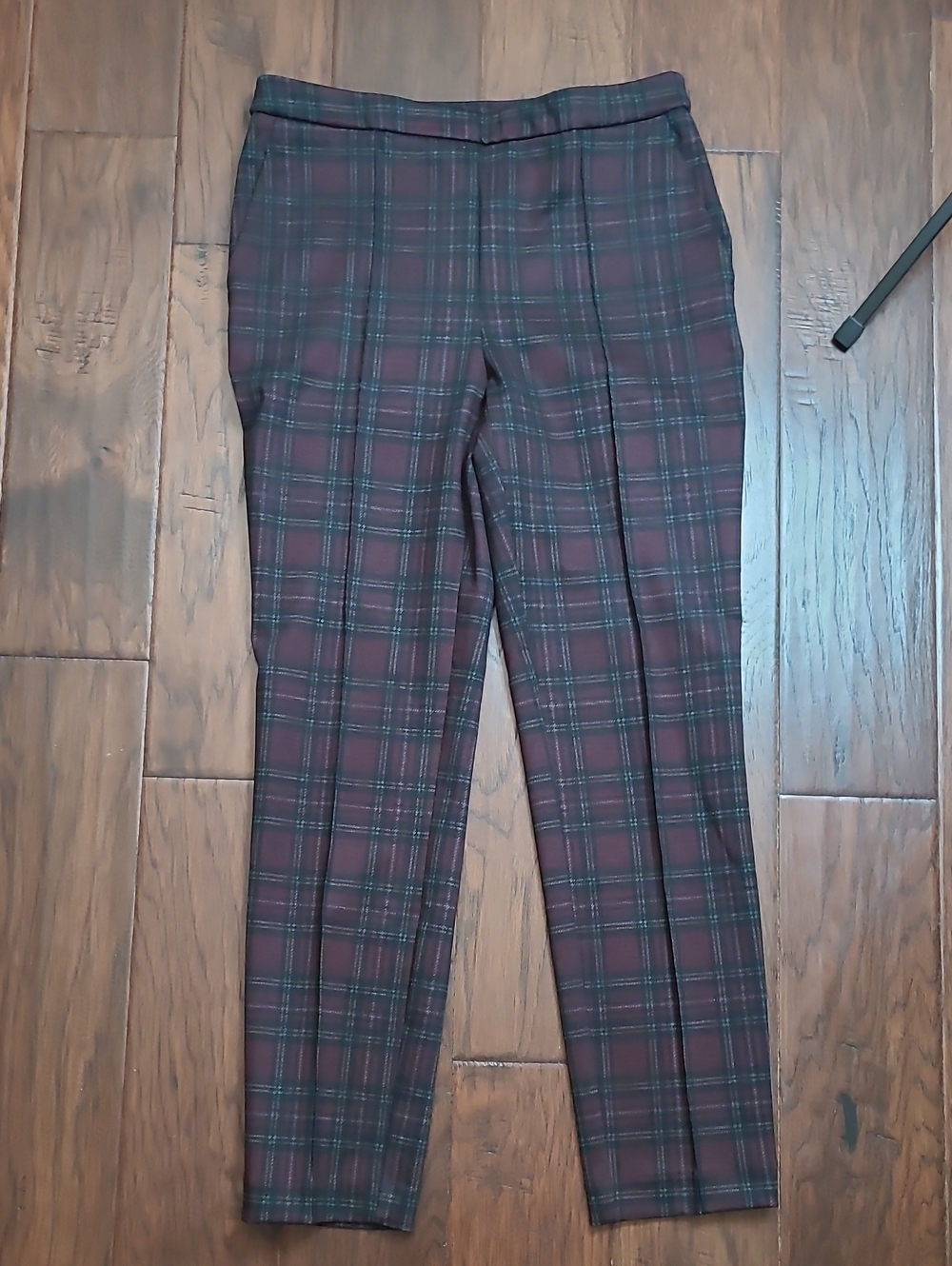 Jules & Leopold Burgundy Plum & Black Plaid Pullon Trousers size Small